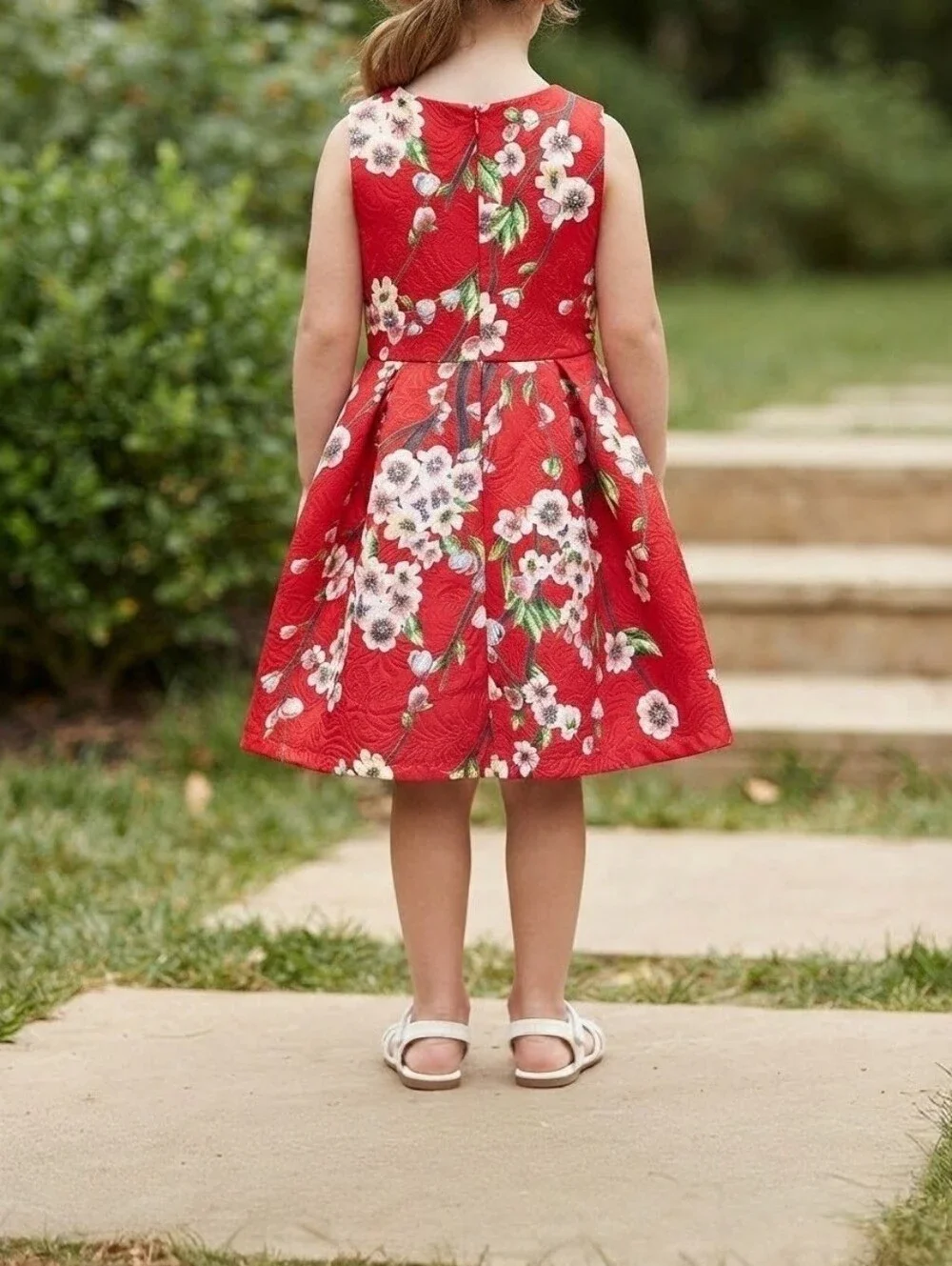 Ipuang Girls vibrant floral print classic A-Line knee length Holiday Dress Sz 4